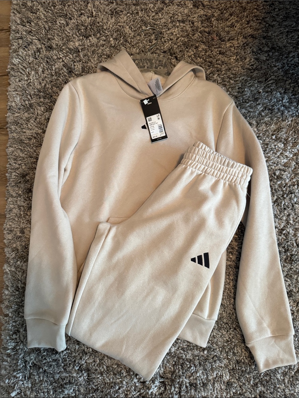 adidas Kids Tan Fleece Hoodie & Joggers Set - Light Beige